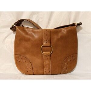 Vintage Leather Purse/Bag - Leather w/ Floral Design Hand Bag - Light Brown